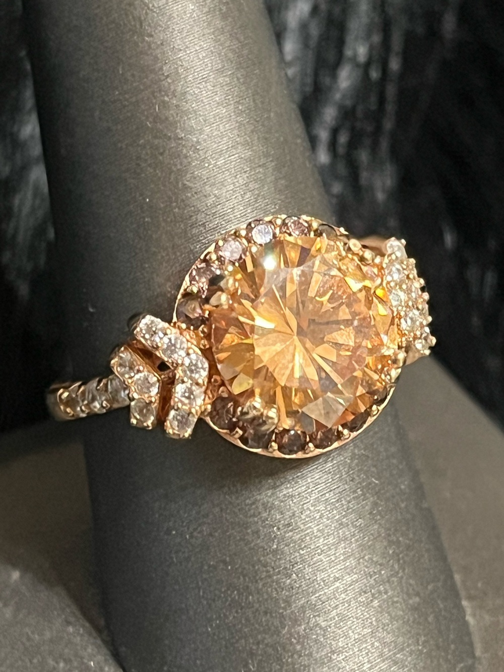 18K Rose Gold Sterling Champagne Mocha White CZ Ring